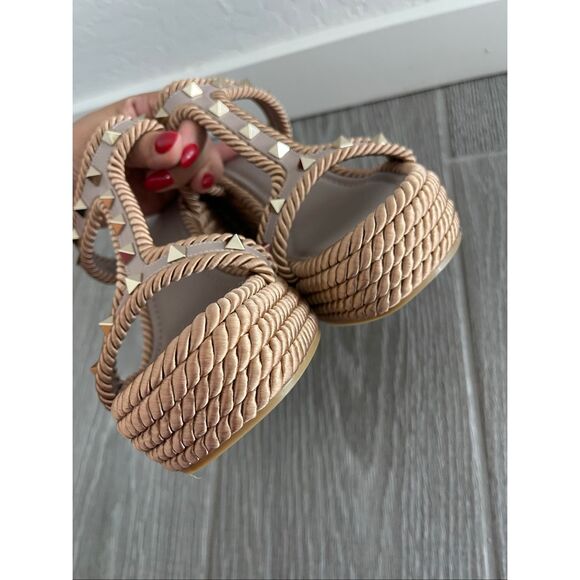 VALENTINO Rockstud Torchon T-Strap Espadrille Sandals Size 10 - Picture 3 of 10